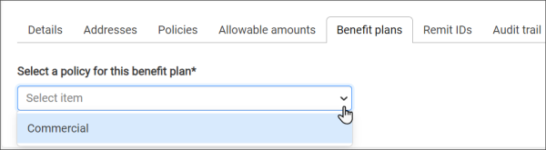 Select a policy for this benefit plan. Select a policy for this benefit plan.